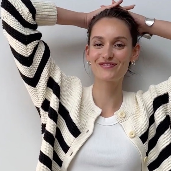 NWT! Alex Mill Nico Striped Cardigan in Cotton - Ivory/Black - Size M - Picture 4 of 9